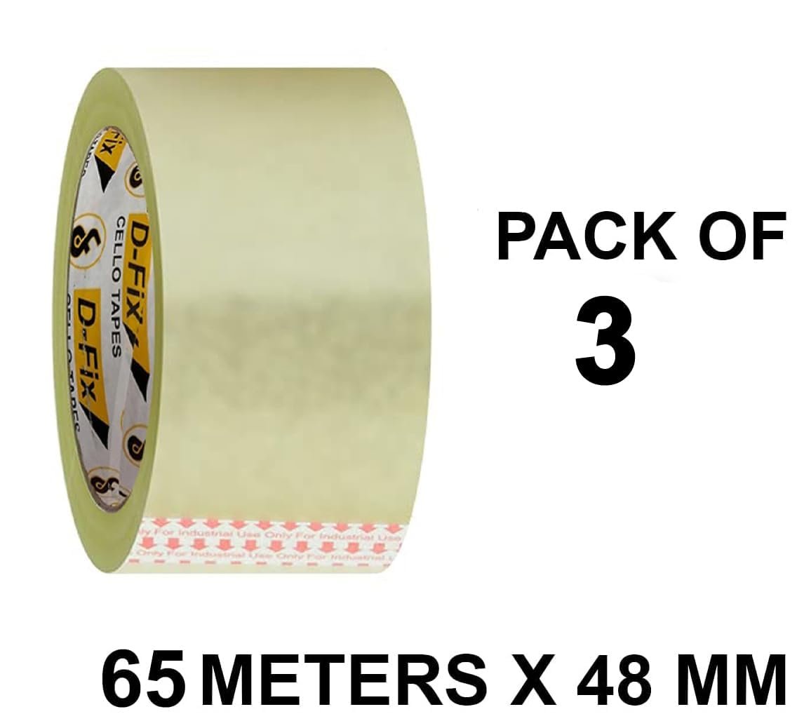 D-fix® Self Adhesive Transparent Cello Tape - 65Meters in Length - 48mm / 2" Width - 3 Per Pack - BOPP Industrial Packaging Tape for E-Commerce Box Packing, Office and Home use - Image 2