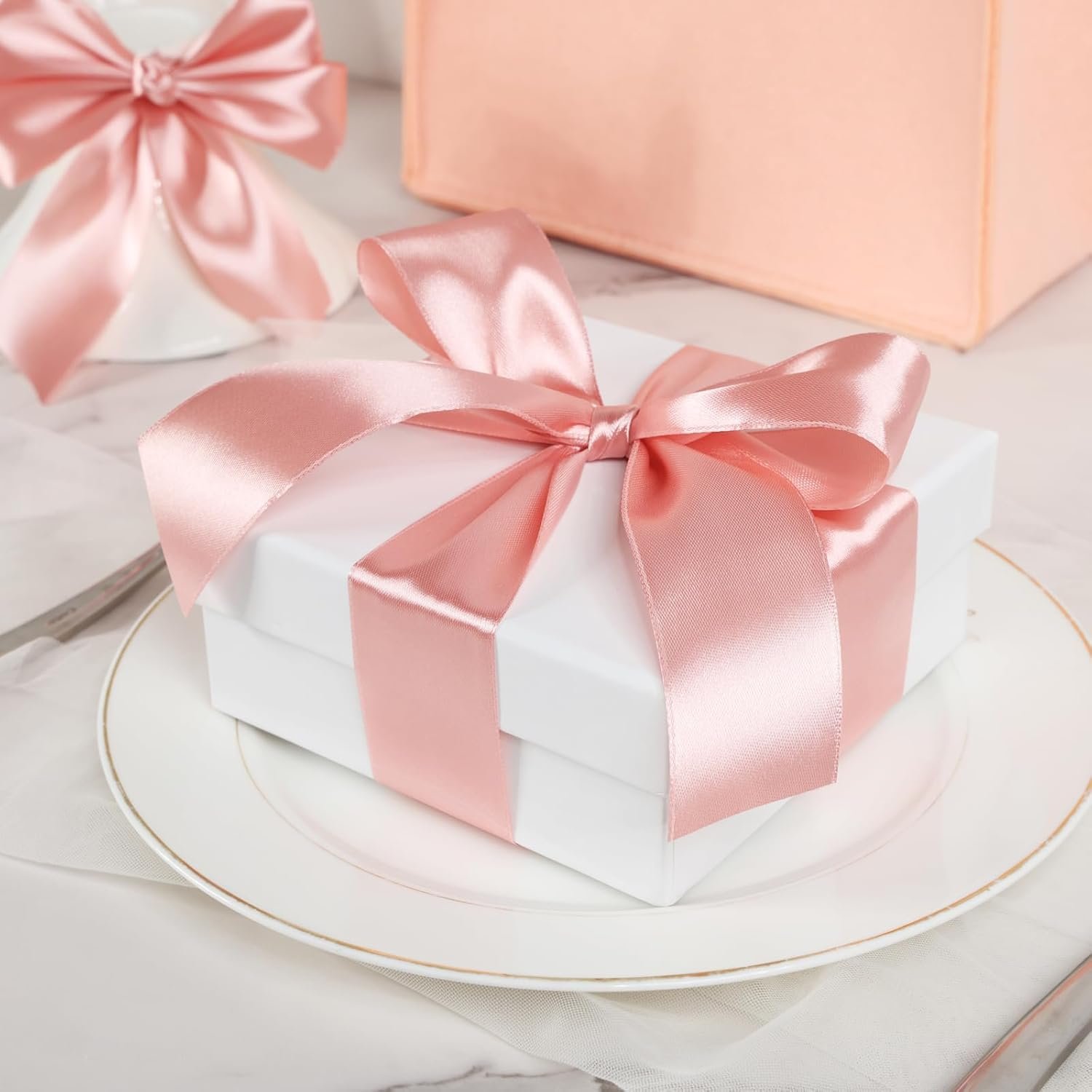 Bright Home Decor™ (18-20 Meters) Solid Satin Ribbon for Wedding Invitations, Bridal Bouquets, Sewing, Party Decorations, Gift Wrapping and More (Peach, 1 Inch) - Image 2