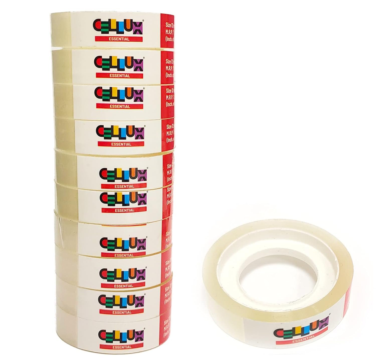 CELLUX 12 Rolls Essential Transparent Tape Refills ,0.5" Inch X 9 Meter Per Roll