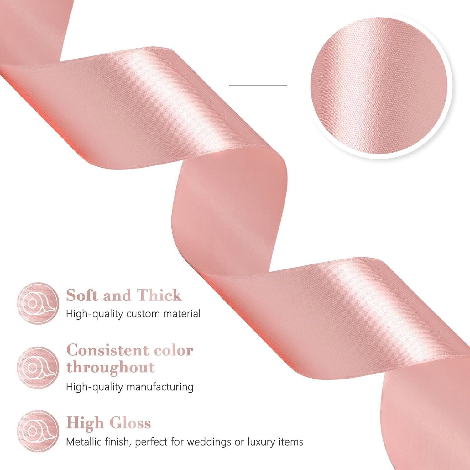 Bright Home Decor™ (18-20 Meters) Solid Satin Ribbon for Wedding Invitations, Bridal Bouquets, Sewing, Party Decorations, Gift Wrapping and More (Peach, 1 Inch) - Image 3