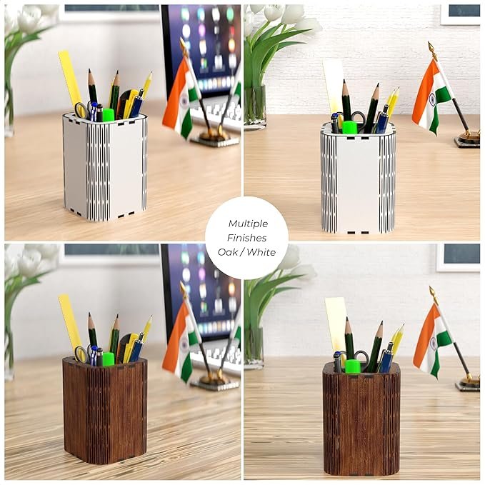 DFC Agave Pen Holder for Table Stylish | Wooden Pen Stand for Office Desk and Study Table | Multipurpose Desk Organizer (White) - Image 2